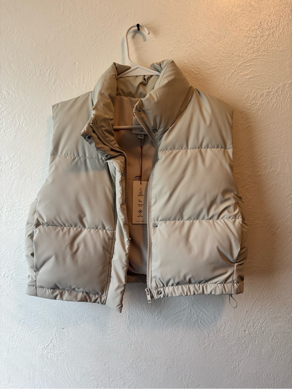 Love treeBeige Puffer Vest - Women Jackets & Coats will fit a small